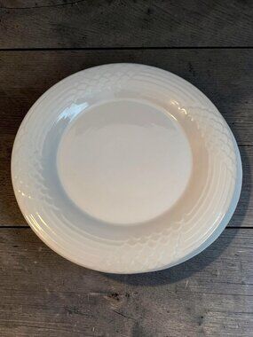 White Ceramic Dinner Plate With Embossed Scalloped Rim By Rego